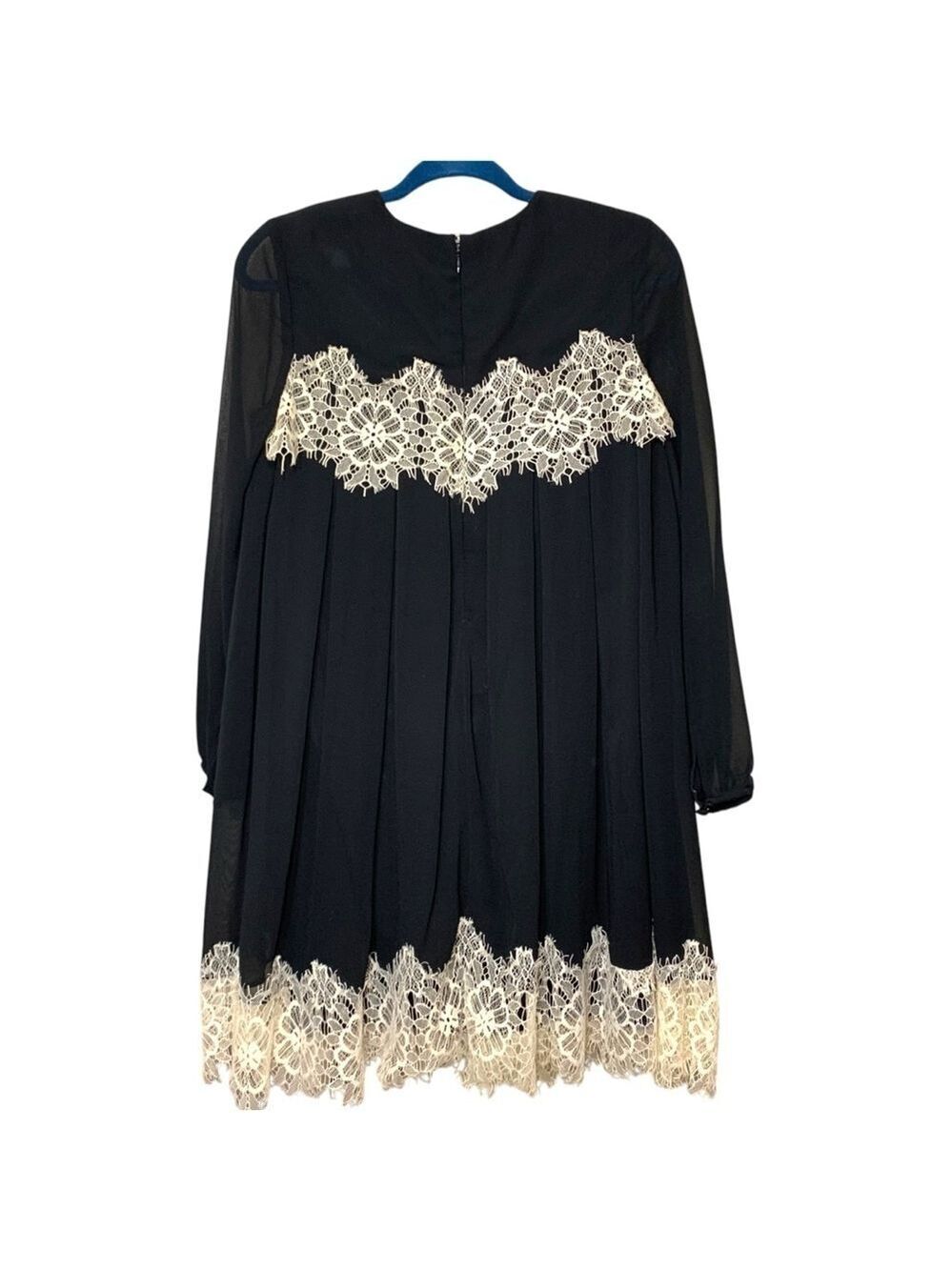 Topshop Black Chiffon Lace Dress Sz 2 Sheer Long Sleeve Feminine Romantic - Picture 3 of 14